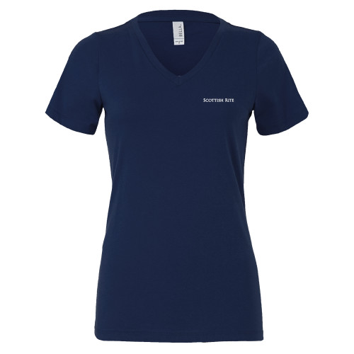  Bella + Canvas Womens Navy V Neck Cotton T Shirt - Scottish Rite Wordmark