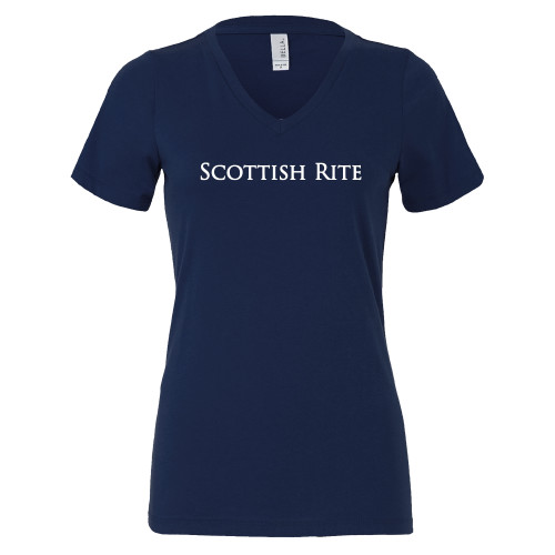  Bella + Canvas Womens Navy V Neck Cotton T Shirt - Scottish Rite Wordmark