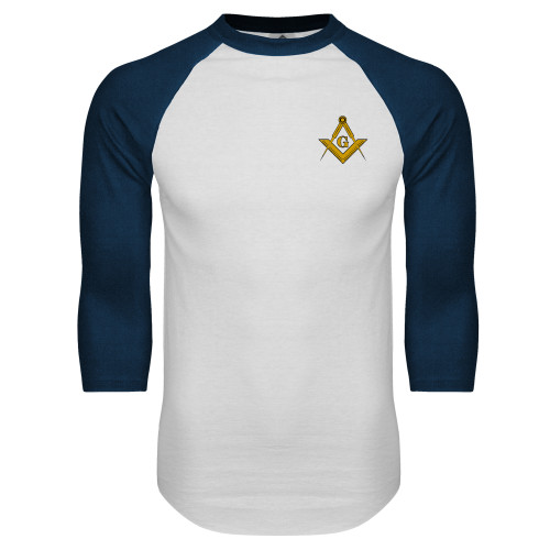  White/Navy Raglan Baseball T Shirt - G Compass Logo