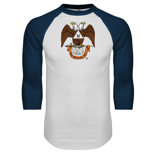  White/Navy Raglan Baseball T Shirt - 32 Spes Mea in Deo