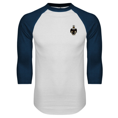  White/Navy Raglan Baseball T Shirt - 33 Deus Meumque Jus