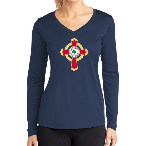  Womens Navy Performance Long Sleeve V Neck Shirt - Court of Honour