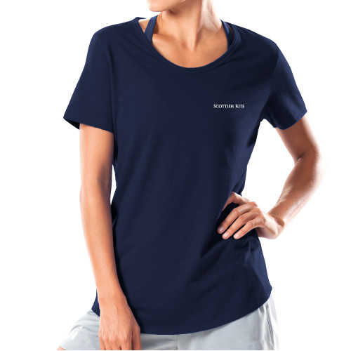  Under Armour Womens Navy Charged Cotton Tee - Scottish Rite Wordmark