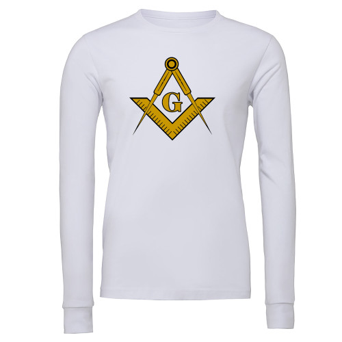  Bella + Canvas White Jersey Cotton Long Sleeve T Shirt - G Compass Logo