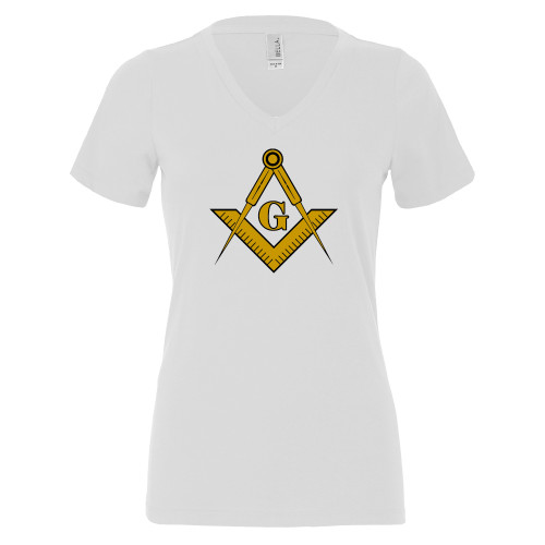  Bella + Canvas Womens White V Neck Cotton T Shirt - G Compass Logo