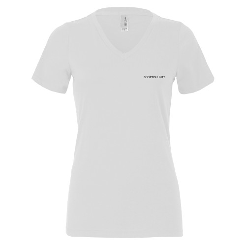  Bella + Canvas Womens White V Neck Cotton T Shirt - Scottish Rite Wordmark