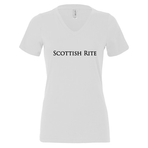  Bella + Canvas Womens White V Neck Cotton T Shirt - Scottish Rite Wordmark