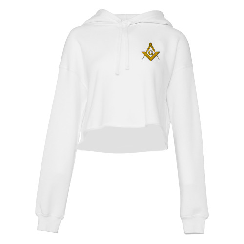  Bella + Canvas Womens White Cropped Fleece Hood - G Compass Logo