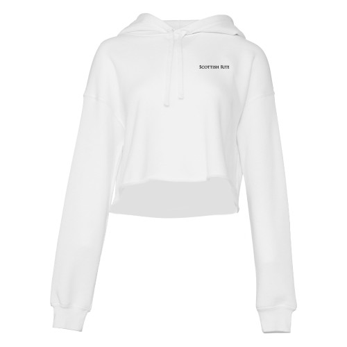  Bella + Canvas Womens White Cropped Fleece Hood - Scottish Rite Wordmark