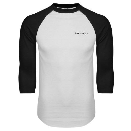  White/Black Raglan Baseball T Shirt - Scottish Rite Wordmark