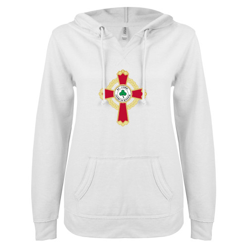  ENZA Womens White V Notch Raw Edge Fleece Hoodie - Court of Honour