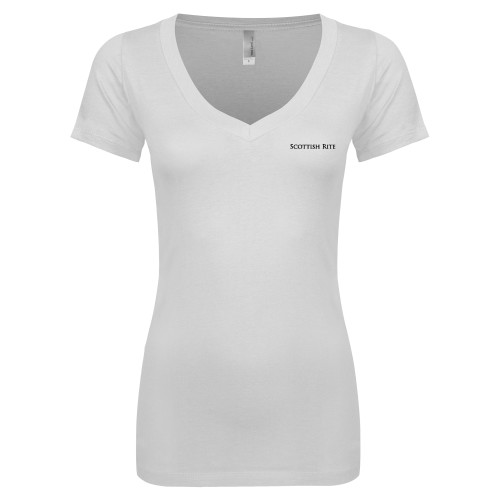  Next Level Womens White Ideal V Tee - Scottish Rite Wordmark