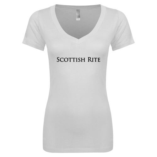  Next Level Womens White Ideal V Tee - Scottish Rite Wordmark