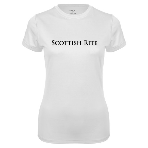  Womens White Performance Tee - Scottish Rite Wordmark
