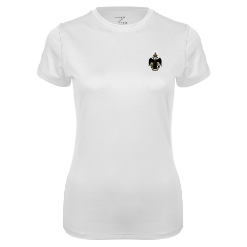  Womens White Performance Tee - 33 Deus Meumque Jus