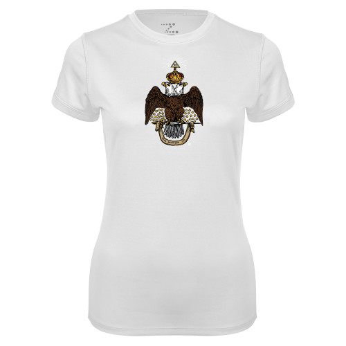  Womens White Performance Tee - 33 Deus Meumque Jus