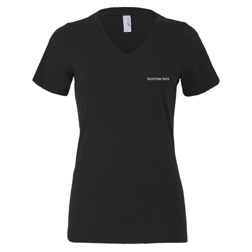  Bella + Canvas Womens Black V Neck Cotton T Shirt - Scottish Rite Wordmark