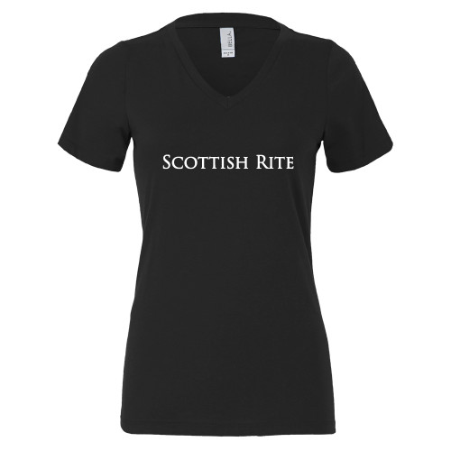  Bella + Canvas Womens Black V Neck Cotton T Shirt - Scottish Rite Wordmark