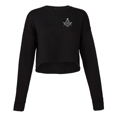  Bella + Canvas Womens Black Cropped Fleece Crew - G Compass Logo