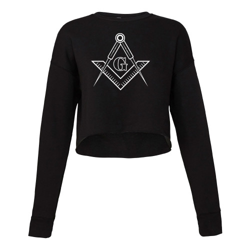  Bella + Canvas Womens Black Cropped Fleece Crew - G Compass Logo