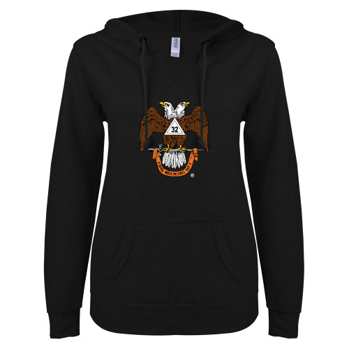 Main Image for  ENZA Womens Black V Notch Raw Edge Fleece Hoodie