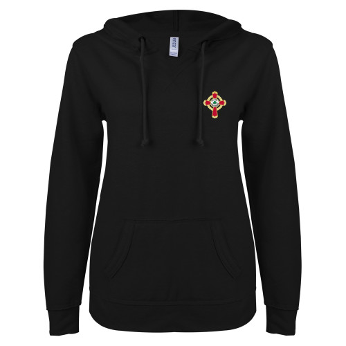 Main Image for  ENZA Womens Black V Notch Raw Edge Fleece Hoodie