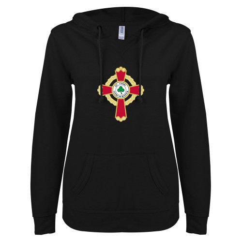 Main Image for  ENZA Womens Black V Notch Raw Edge Fleece Hoodie