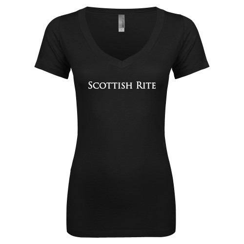  Next Level Womens Black Ideal V Tee - Scottish Rite Wordmark