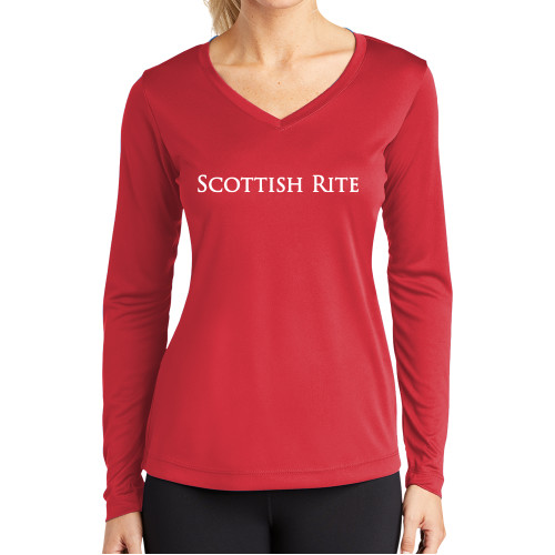 Main Image for  Womens Red Performance Long Sleeve V Neck Shirt