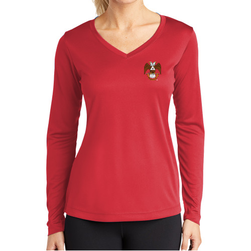 Main Image for  Womens Red Performance Long Sleeve V Neck Shirt