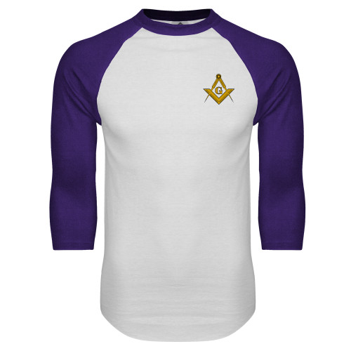  White/Purple Raglan Baseball T Shirt - G Compass Logo