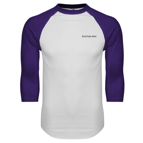  White/Purple Raglan Baseball T Shirt - Scottish Rite Wordmark