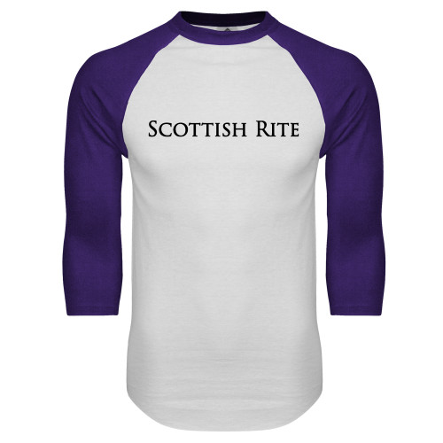  White/Purple Raglan Baseball T Shirt - Scottish Rite Wordmark