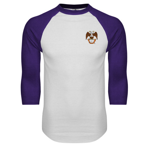  White/Purple Raglan Baseball T Shirt - 32 Spes Mea in Deo