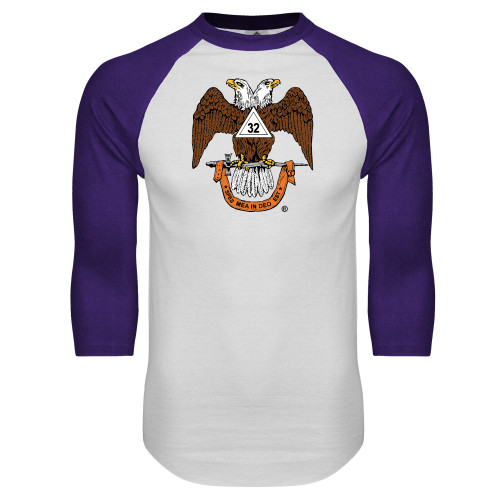  White/Purple Raglan Baseball T Shirt - 32 Spes Mea in Deo