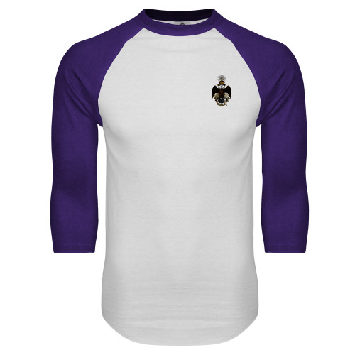  White/Purple Raglan Baseball T Shirt - 33 Deus Meumque Jus