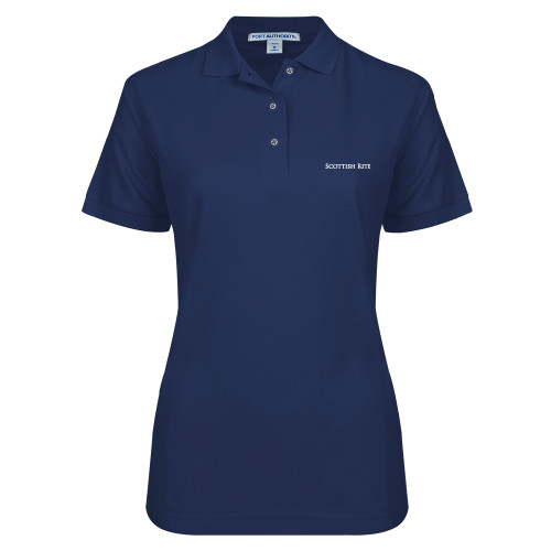  Womens Silk Touch Navy Pique Polo - Scottish Rite Wordmark