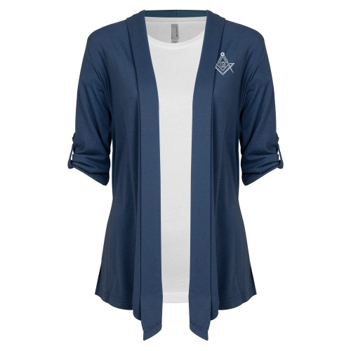  Womens Navy Drape Front Cardigan Sweater  - G Compass Logo