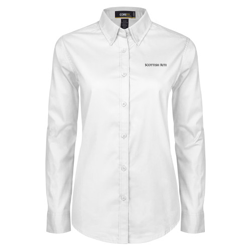  Womens White Twill Button Down Long Sleeve - Scottish Rite Wordmark