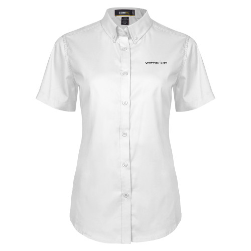  Womens White Twill Button Up Short Sleeve - Scottish Rite Wordmark