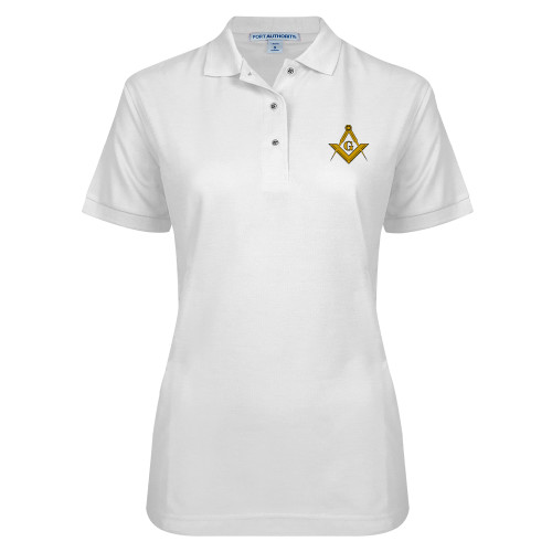 Womens Silk Touch White Pique Polo - G Compass Logo