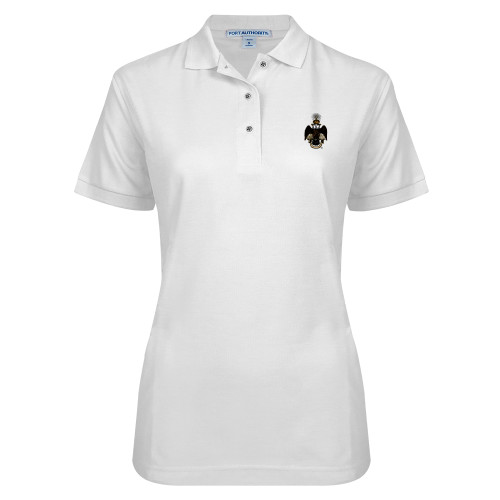  Womens Silk Touch White Pique Polo - 33 Deus Meumque Jus