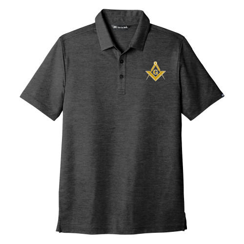  TravisMathew Black Oceanside Heather Polo - G Compass Logo