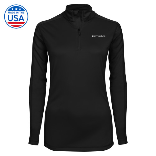  Syntrel Womens Black Interlock 1/4 Zip - Scottish Rite Wordmark