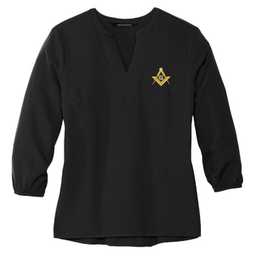  Mercer + Mettle Womens Black 3/4 Sleeve Crepe Blouse - G Compass Logo