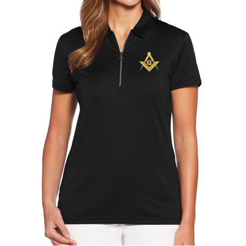  Callaway Womens Black Tulip Sleeve Zip Polo - G Compass Logo