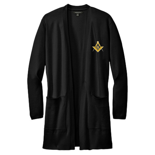  Mercer + Mettle Womens Black Open Front Cardigan Sweater - G Compass Logo