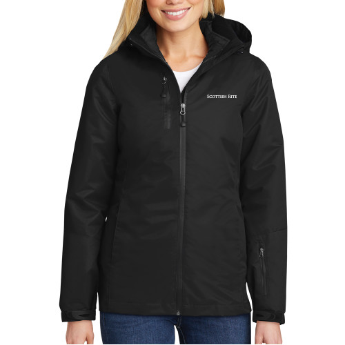  Womens Black Vortex Waterproof 3 in 1 Jacket - Scottish Rite Wordmark