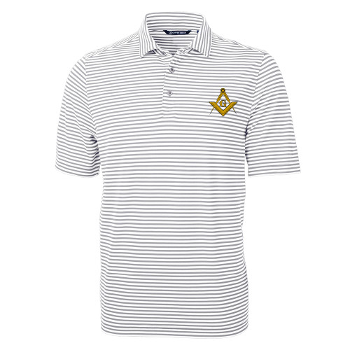  C&B Grey Virtue Eco Pique Stripe Polo - G Compass Logo