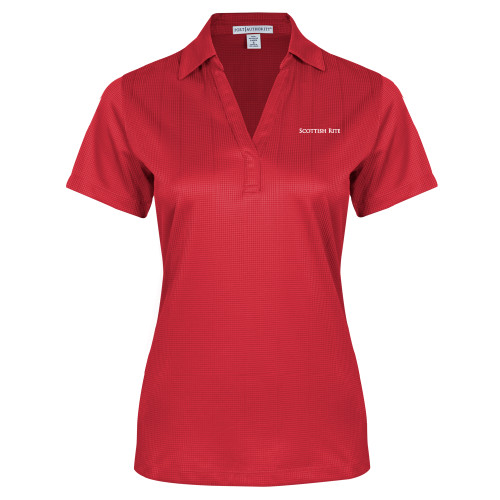  Womens Red Performance Fine Jacquard Polo - Scottish Rite Wordmark